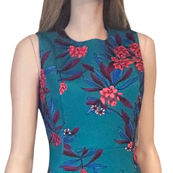 Calvin Klein Fit Flare Scuba Dress Colourful floral print Hip Pockets Full Skirt - Picture 12 of 15